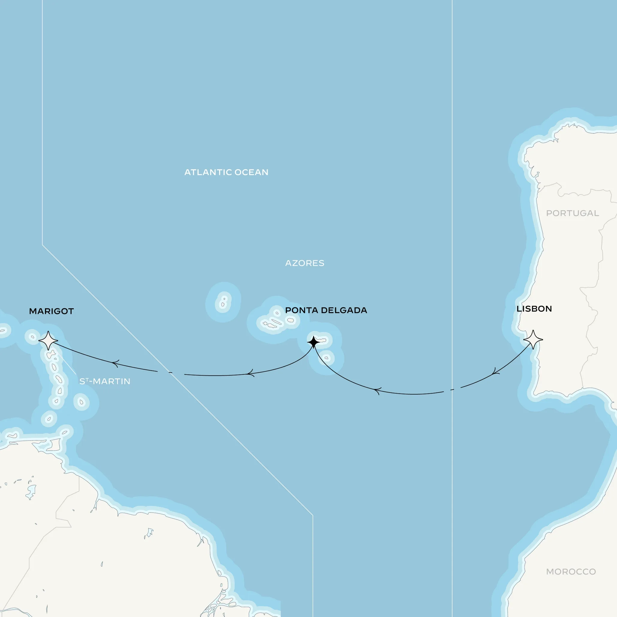 Orient Express Sailing Yachts - map - Transatlantic 2027